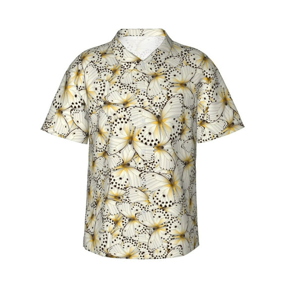 Pofeuu Different Butterflys Print Hawaiian Shirt for Men Sleeves Casual Button Down Summer Beach Dress Shirts T-Shirts,Small