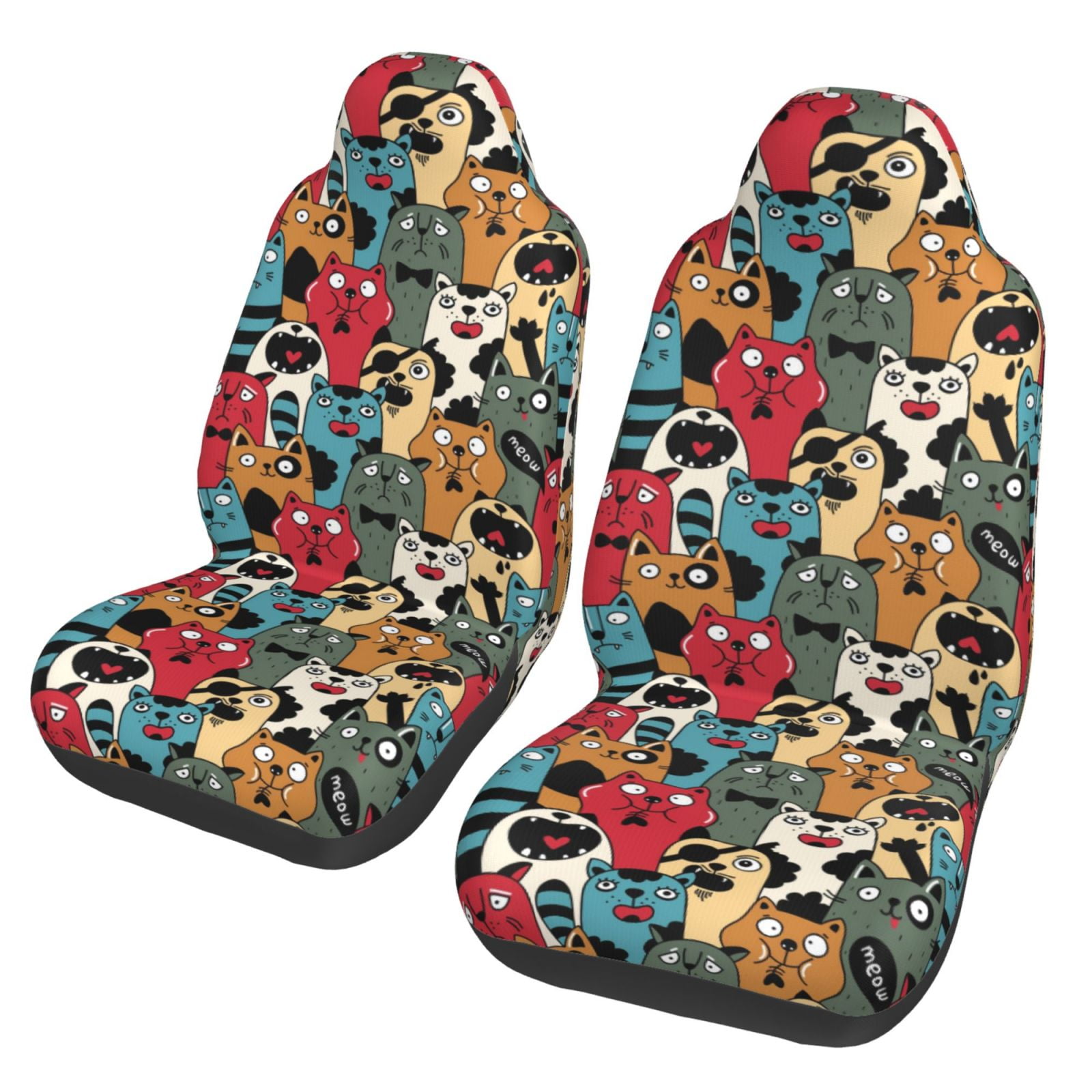 Black Cat Knit Print Car Seat Covers