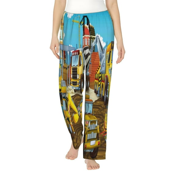 Pofeuu Different Construction Site Vehicles Print Women's Fashion Pajama Pants with Pockets Comfy Drawstring Sleep Lounge Bottoms-Small