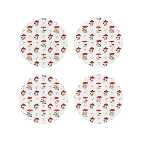 Pofeuu Different Mushrooms Print Coasters for Drinks, 4Pack PU Leather Coasters, Bar Drink Coasters for Tabletop Protection, Furniture from Damage-Round Shape