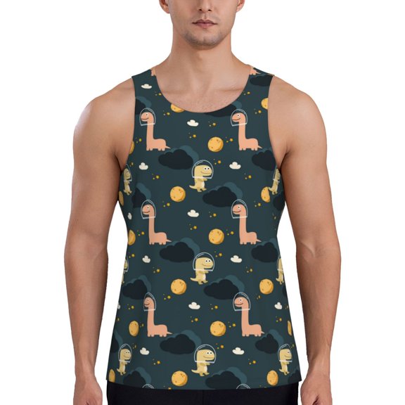 Pofeuu Dinosaur In The Space Print Men's Workout Tank Tops Sleeveless Muscle Gym Shirt Quick Dry-3X-Large