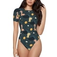 thumbnail image 1 of Pofeuu Dinosaur In The Space Print Short Sleeve Body Suits Women Round Neck Bodysuits for Women Onesie Adult Set Body Suit-Small, 1 of 7