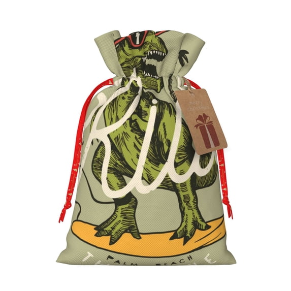 Pofeuu Dinosaur Print Burlap Bags with Drawstrings Drawstring Gift Bags Pouch Bag for Thankgiving Birthday Party Gift Wrapping Treats and Party Favors-Medium