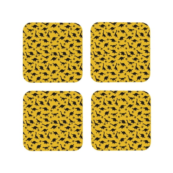 Pofeuu Dinosaur Print Coasters for Drinks, 4Pack PU Leather Coasters, Bar Drink Coasters for Tabletop Protection, Furniture from Damage-Square
