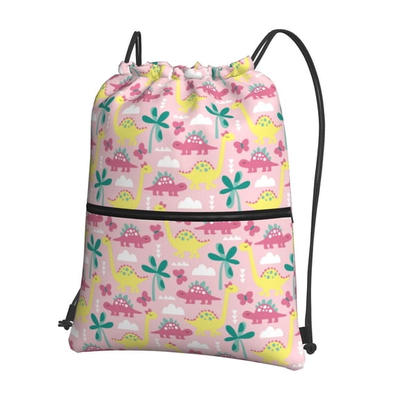 Pofeuu Dinosaur Print Drawstring Backpack Water Resistant String Bag Sports Sackpack Gym Sack with Side Pocket for Men Women