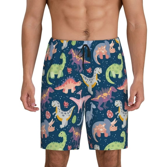 Pofeuu Dinosaur Print Men's Soft Woven Elastic Waistband Sleep Pajama Short-XX-Large