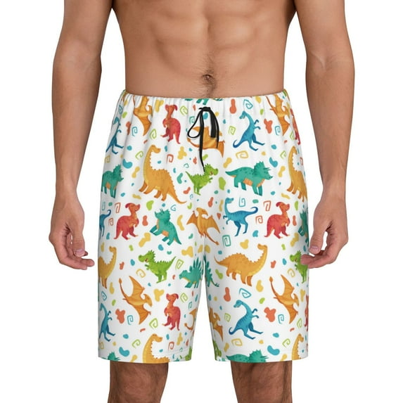 Pofeuu Dinosaur Print Men's Soft Woven Elastic Waistband Sleep Pajama Short-XX-Large