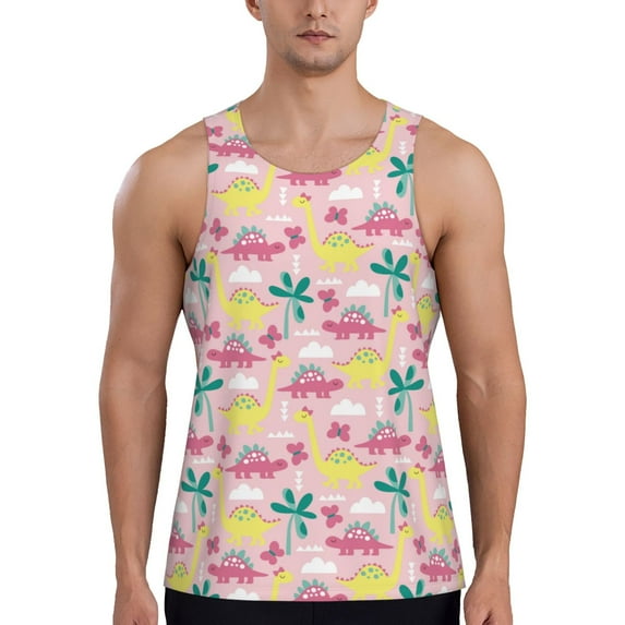 Pofeuu Dinosaur Print Men's Workout Tank Tops Sleeveless Muscle Gym Shirt Quick Dry-3X-Large