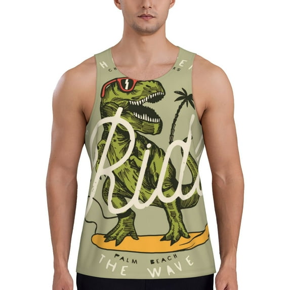 Pofeuu Dinosaur Print Men's Workout Tank Tops Sleeveless Muscle Gym Shirt Quick Dry-4X-Large