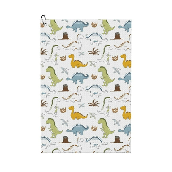 Pofeuu Dinosaur Print Premium Golf Towel with Carabiner Clip Absorbent Microfiber Waffle Pattern Golf Towel for Golf Bag Trolly Belt Loop