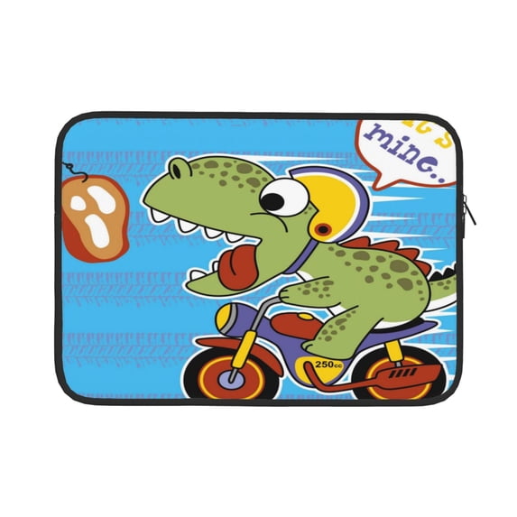 Pofeuu Dinosaur Riding a Motorcycle Print Laptop Carrying Case,13-15-Inch Laptop and Tablet, Sleek Design, Durable and Water-Repellent Fabric, Business Casual or School-15 inch