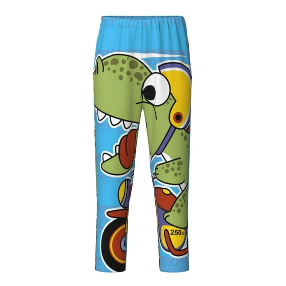 Pofeuu Dinosaur Riding a Motorcycle Print Teenagers' Pajama Pants, Soft Lounge Pajama Pants with big pockets for Men Plaid Pj Bottoms-Large