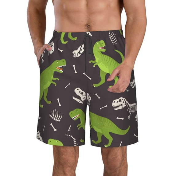 Pofeuu Dinosaur Skeleton Prin Men's Swim Trunks Quick Dry Bathing Suit Swimming Board Shorts Mesh Lining Beach Swimwear-