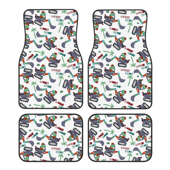 Pofeuu Dinosaur on Excavator2 Print Car Foot Mat Set of 4 Pieces - All-Weather Full Set Floor Mats for Cars Trucks SUVs