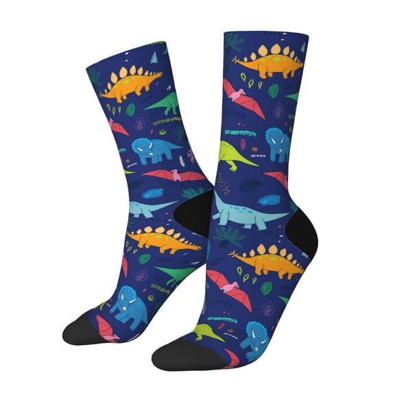 Pofeuu Dinosaurs Print Crew Socks, Adult Running Hiking Socks for Youth and Adult