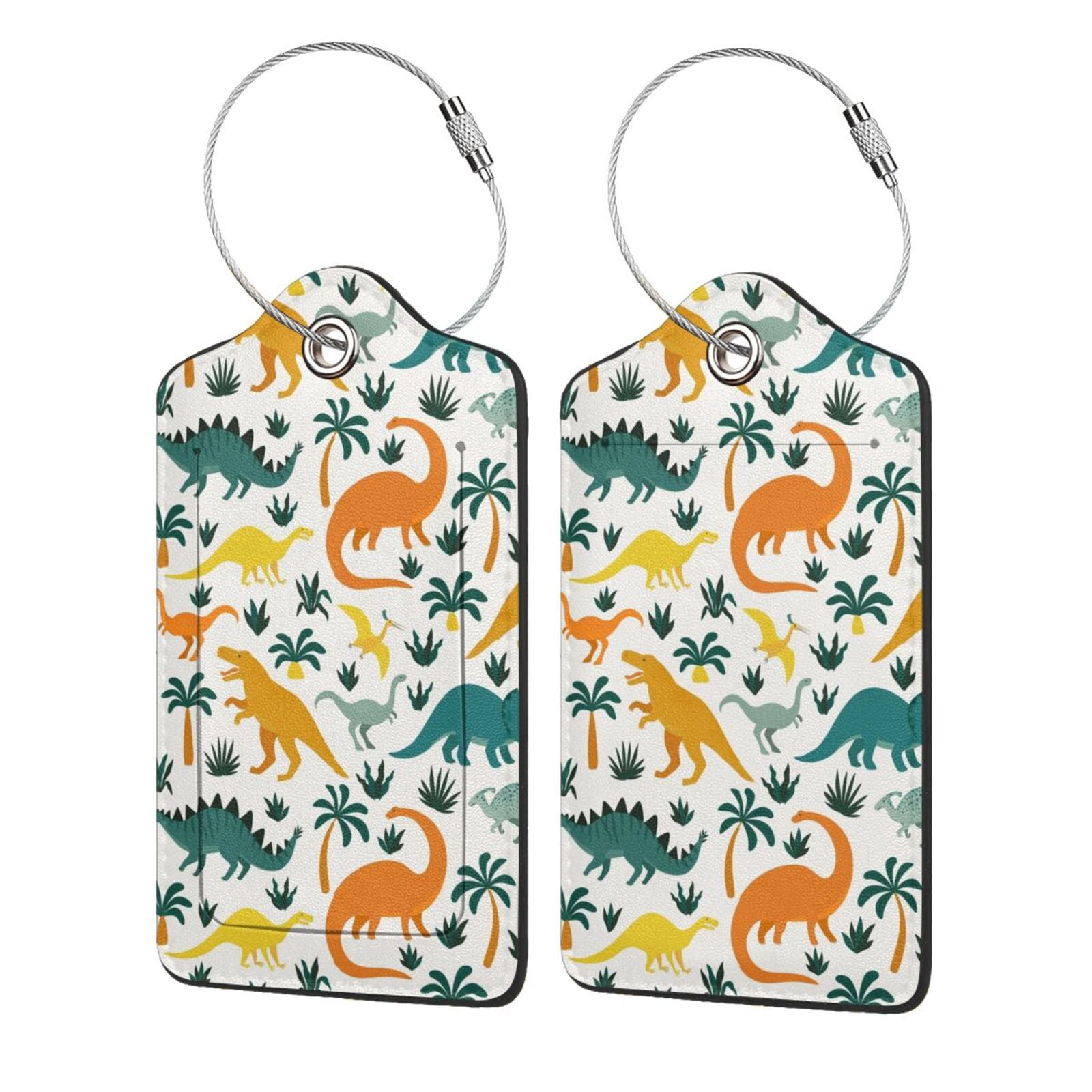 Pofeuu Dinosaurs and Tropical Leaves Print Luggage Tags, Privacy Cover ...