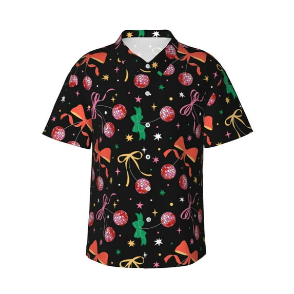 Pofeuu Disco Mirror Ball Print Hawaiian Shirt for Men Sleeves Casual Button Down Summer Beach Dress Shirts T-Shirts,X-Large