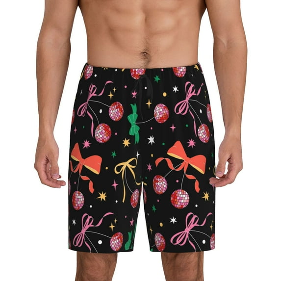Pofeuu Disco Mirror Ball Print Men's Soft Woven Elastic Waistband Sleep Pajama Short-Large