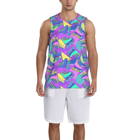 Pofeuu Disco Roller Skates Print Basketball Jersey, Shirts for Men Youth Basketball Jersey Crew Neck-Small