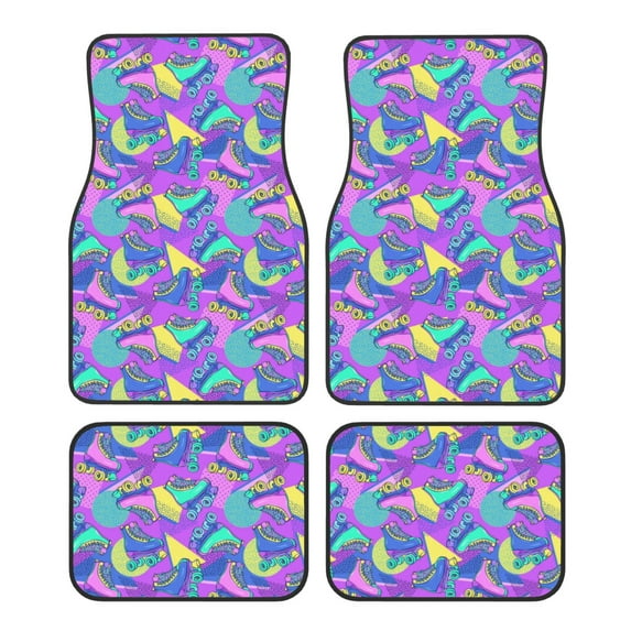 Pofeuu Disco Roller Skates Print Car Foot Mat Set of 4 Pieces - All-Weather Full Set Floor Mats for Cars Trucks SUVs