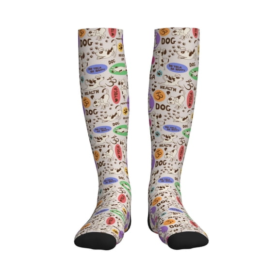 Pofeuu Dog Doing Yoga Print Compression Socks for Women & Men Circulation - Best Support for Nurses,Running,Athletic,Sports