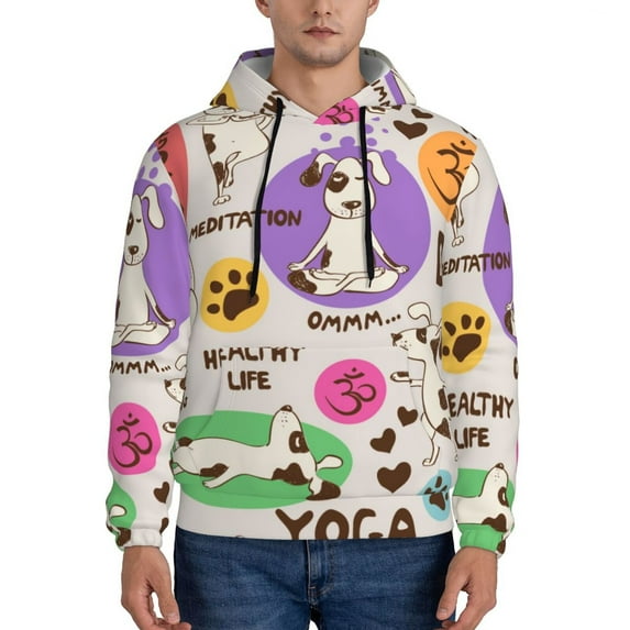 Pofeuu Dog Doing Yoga Print Mens Casual Hooded Collar Drawstring Hoodies Pullover Sweatshirts Casual Long Sleeve Shirts-Medium