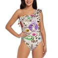 thumbnail image 1 of Pofeuu Dog Doing Yoga Print Women's One Piece Swimsuits One Shoulder Swimwear Asymmetric Ruffle Monokinis Bathing Suits-Medium, 1 of 6