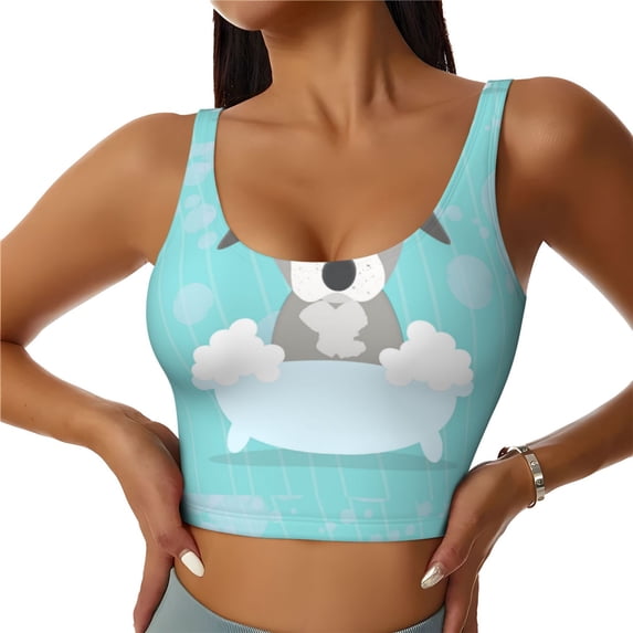 Pofeuu Dog In Bathtub Print Sports Bra for Women Sexy Vest Yoga Running Gym Fitness Crop Bras Tops-XX-Large