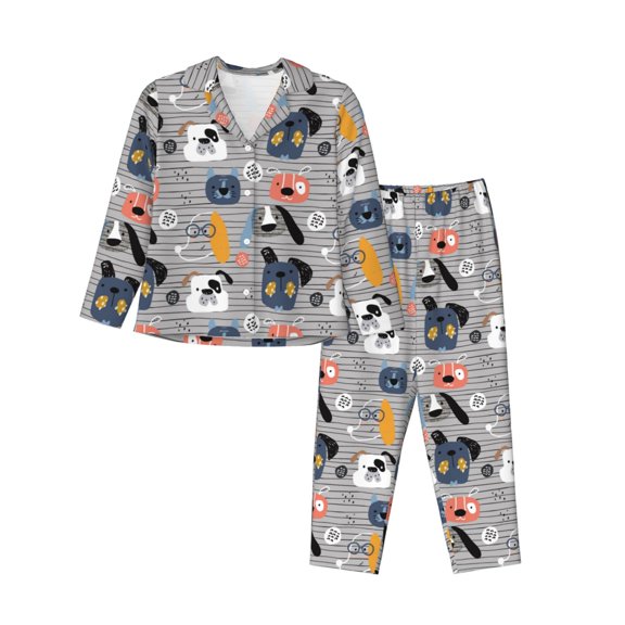 Pofeuu Dog Print Womens Pajamas Set Long Sleeve Sleepwear Button Down Nightwear Soft Pj Lounge Sets Button Down Pajamas Women-