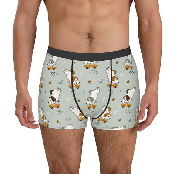 Pofeuu Dog Riding Skateboard Print Men’s Boxer Briefs, Moisture-Wicking Underwear, Regular,Trunk-Large
