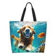 thumbnail image 1 of Pofeuu Dog Underwater Adventure Print Reusable Grocery Bags - Washable, Foldable, Packable Tote, Large Handles, Heavy Duty, Zippered Top Pouch, 1 of 8