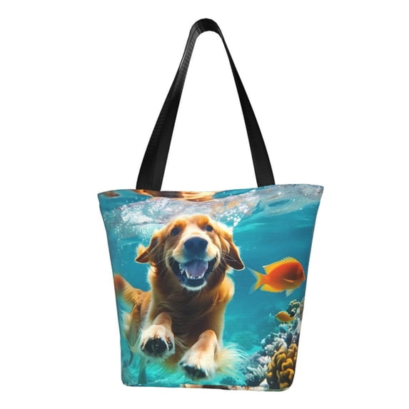 Pofeuu Dog Underwater Adventure Print Women Fashion Shoulder Handbags Top Handle Satchel Bags Tote Shoulder Shopping Bag Stylish Canvas Tote Bag