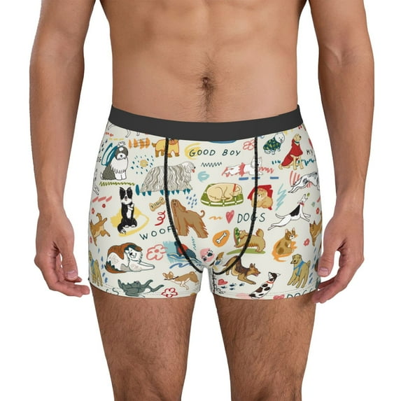Pofeuu Dogs Funny Pets Print Men’s Boxer Briefs, Moisture-Wicking Underwear, Regular,Trunk-Large