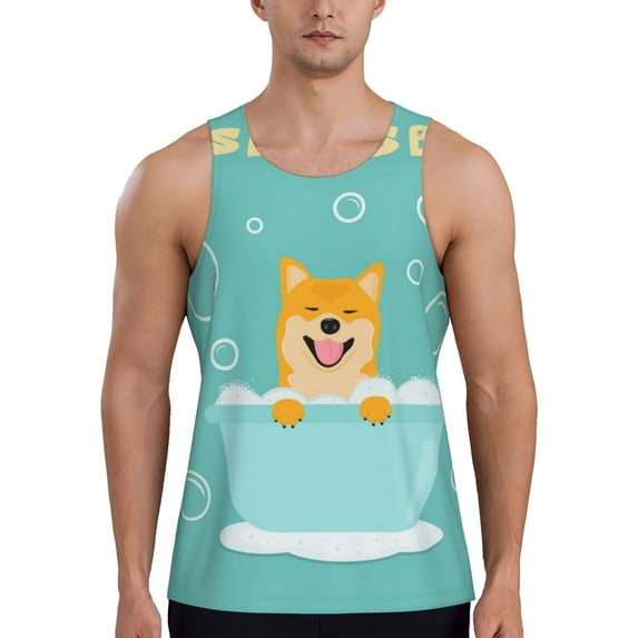 Pofeuu Dogs Loves Bath Print Men's Workout Tank Tops Sleeveless Muscle Gym Shirt Quick Dry-3X-Large