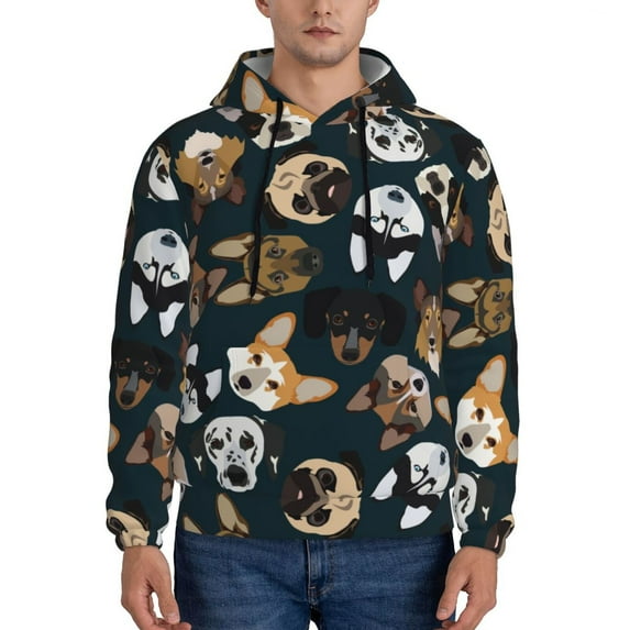 Pofeuu Dogs Print Mens Casual Hooded Collar Drawstring Hoodies Pullover Sweatshirts Casual Long Sleeve Shirts-Small