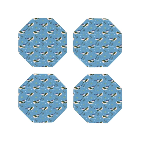Pofeuu Dolphin Lovers Print Coasters for Drinks, 4Pack PU Leather Coasters, Bar Drink Coasters for Tabletop Protection, Furniture from Damage-Octagon