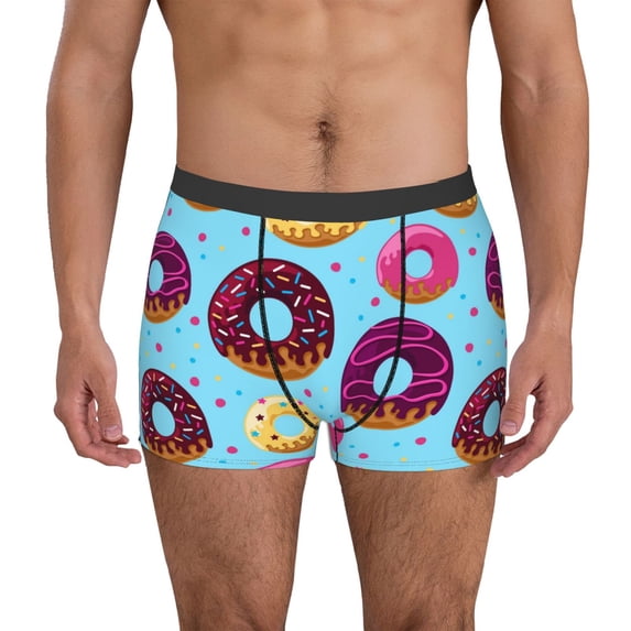 Pofeuu Donuts Print Men’s Boxer Briefs, Moisture-Wicking Underwear, Regular,Trunk-X-Large