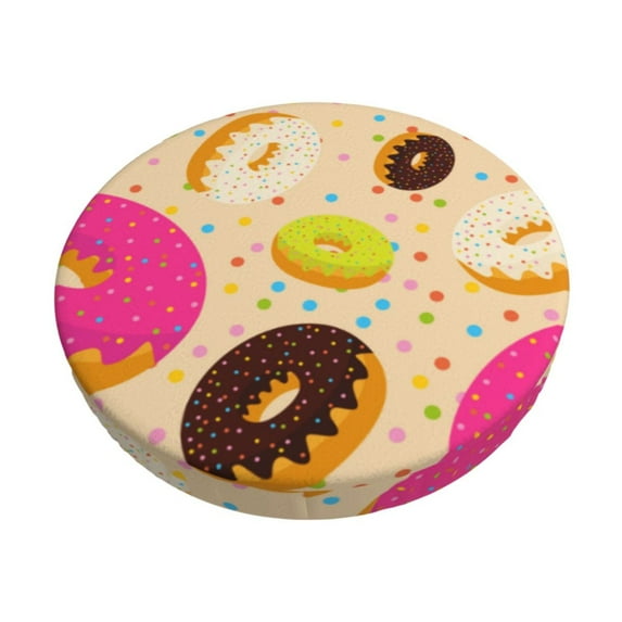 Pofeuu Donuts Print Round Bar Stool Covers - Super Soft and Washable Elastic Stool Cushion Slipcover Easy Clean Velvet-13 inch