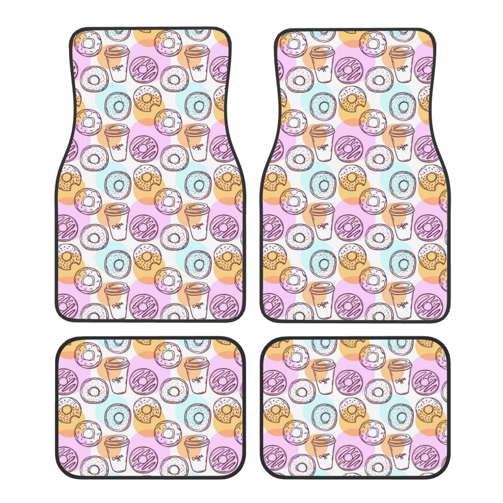 Pofeuu Donuts and Coffee Print Car Foot Mat Set of 4 Pieces All