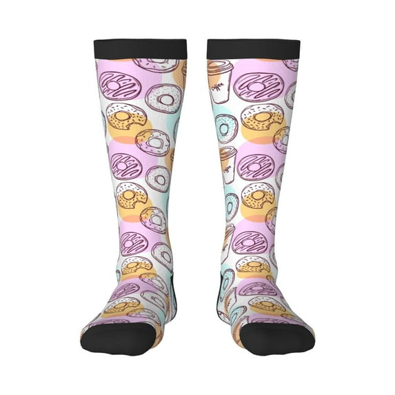 Pofeuu Donuts and Coffee Print Stockings, Adult Running Hiking Socks for Youth and Adult