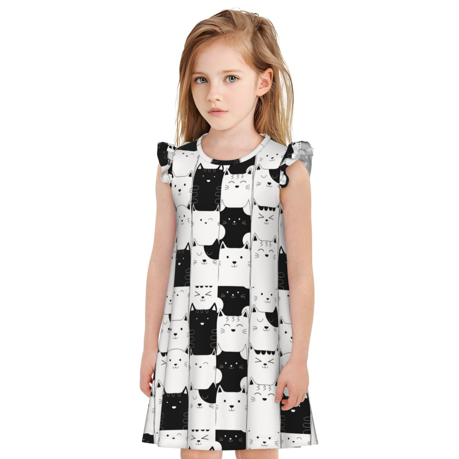 Pofeuu Doodle Cute Cat Print Girls Nightgowns, Nightgown Princess ...