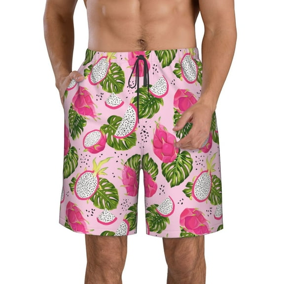 Pofeuu Dragon Fruits Prin Men's Swim Trunks Quick Dry Bathing Suit Swimming Board Shorts Mesh Lining Beach Swimwear-Large