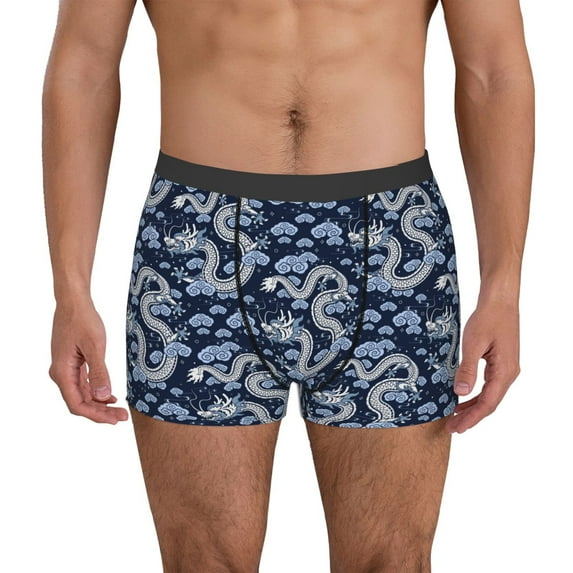 Pofeuu Dragon Print Men’s Boxer Briefs, Moisture-Wicking Underwear, Regular,Trunk-X-Large