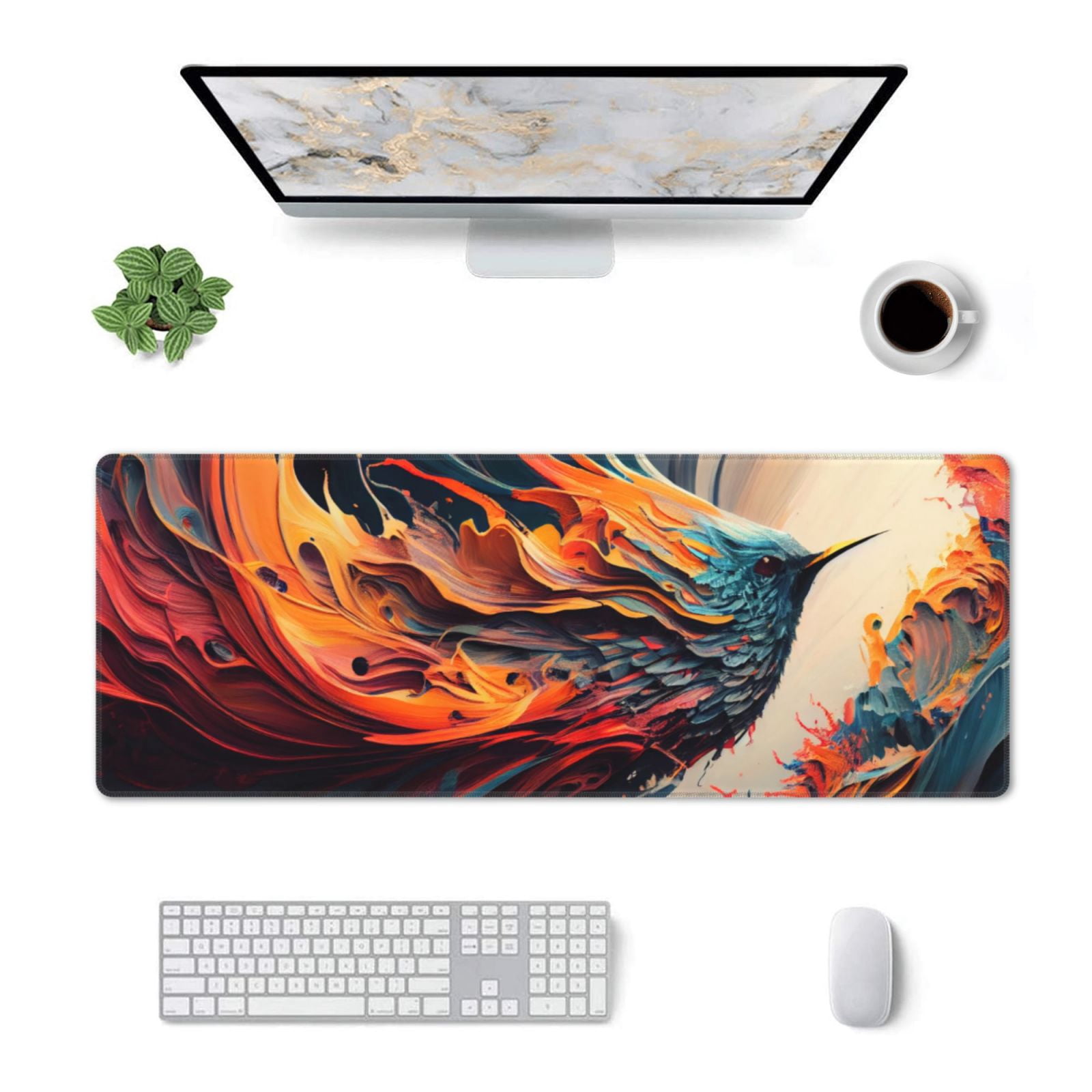 Computer Matt Pofeuu Dynamic Fire Bird Art Print Desk Mat for Keyboard and Mouse ...