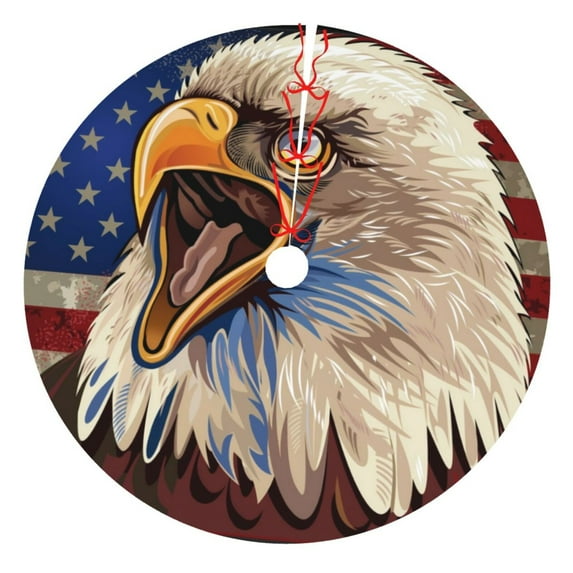 Pofeuu Eagle With USA Flags Print Christmas Tree Skirt, Merry Christmas Skirt Xmas Tree Ornaments for Xmas Holiday Party Decorations-36"