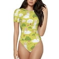 thumbnail image 1 of Pofeuu Easter Bunny Print Short Sleeve Body Suits Women Round Neck Bodysuits for Women Onesie Adult Set Body Suit-Medium, 1 of 7