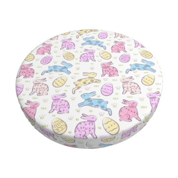 Pofeuu Easter Colorful Rabbit Print Round Bar Stool Covers - Super Soft and Washable Elastic Stool Cushion Slipcover Easy Clean Velvet-13 inch