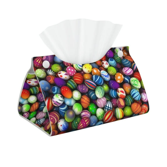 Pofeuu Easter Eggs2 Print Tissue Box Cover, Modern Decorative PU Leather Rectangular Tissue Box Case Organizer Holder for Vanity Countertop, Night Stands, Livingroom