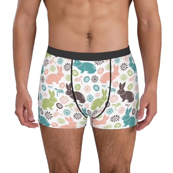 Pofeuu Easter Rabbit Print Men’s Boxer Briefs, Moisture-Wicking Underwear, Regular,Trunk-XX-Large