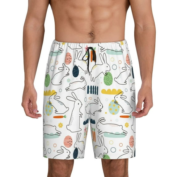 Pofeuu Easter Rabbit Print Men's Soft Woven Elastic Waistband Sleep Pajama Short-Medium